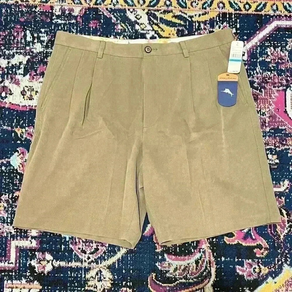 TOMMY BAHAMA Men's Silk Blend New St. Thomas Pleated Short Brown Size 36 NEW NWT - Picture 1 of 3